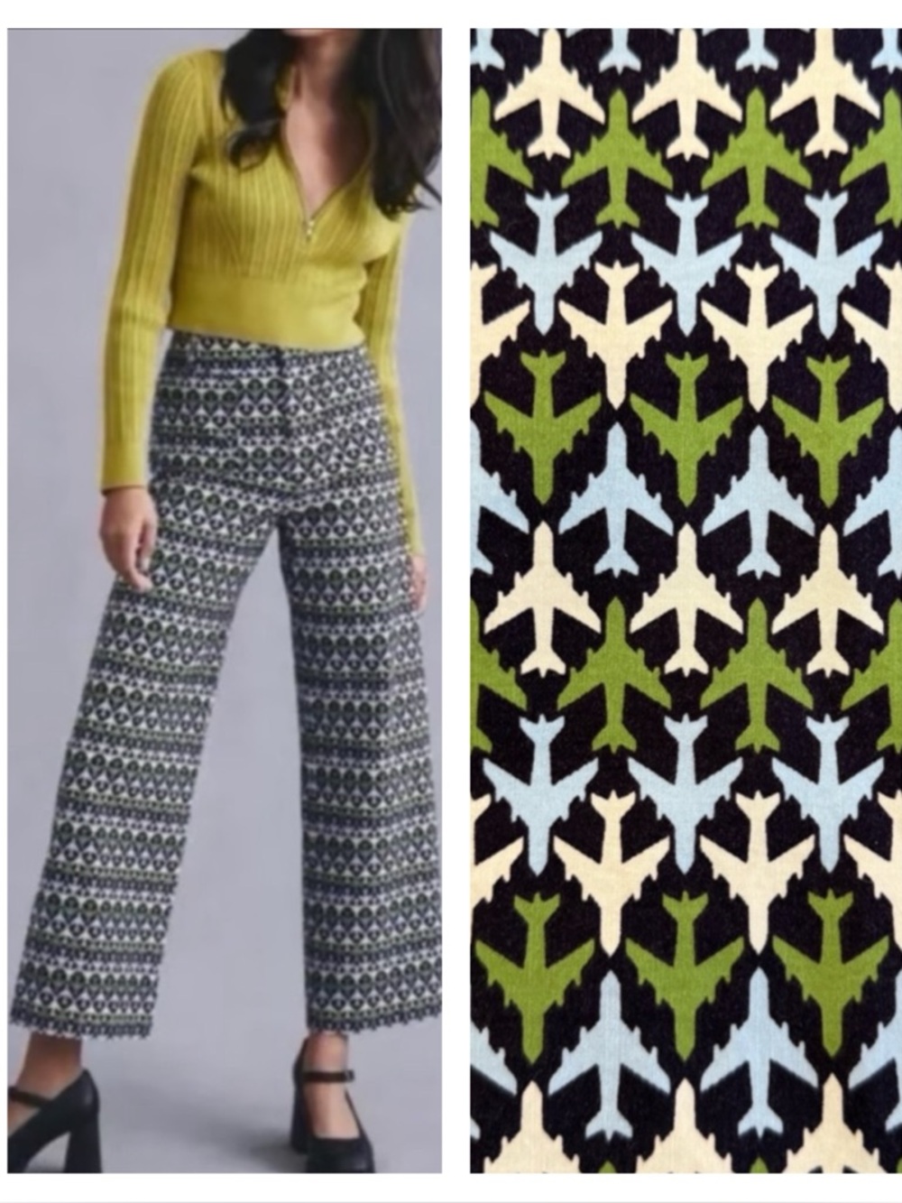 NWT Anthropologie Maeve Colette Airplane Print Pants 30 Tall